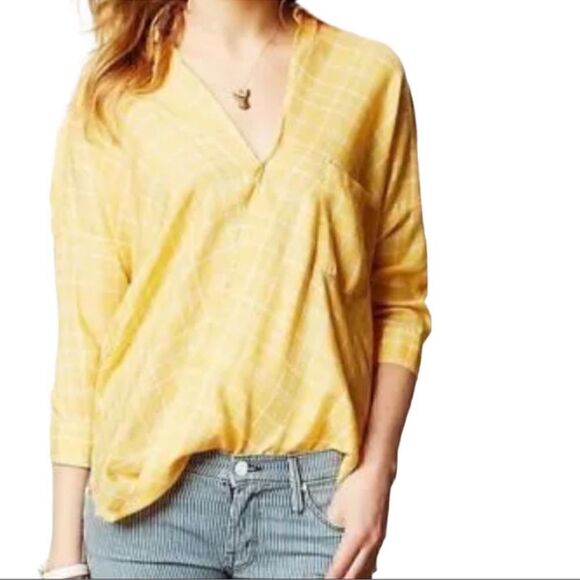 Anthropologie Holding Horses Plaid Surplice Draped Front Top 6 - Picture 1 of 5